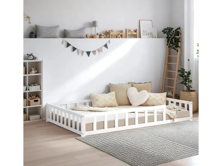 Homestyle4u Kinderbett mit Rausfallschutz 120x200 cm Bodenbett Lattenrost Matratze 3026* Betten