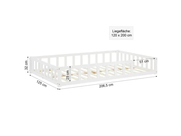 Homestyle4u Kinderbett mit Rausfallschutz 120x200 cm Bodenbett Lattenrost Matratze 3026* Betten