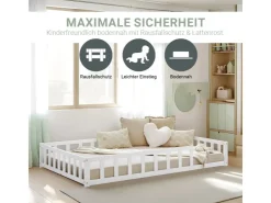 Homestyle4u Kinderbett mit Rausfallschutz 120x200 cm Bodenbett Lattenrost Matratze 3026* Betten