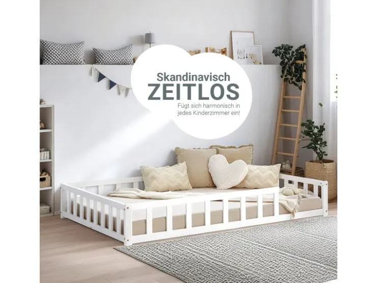 Homestyle4u Kinderbett mit Rausfallschutz 120x200 cm Bodenbett Lattenrost Matratze 3026* Betten