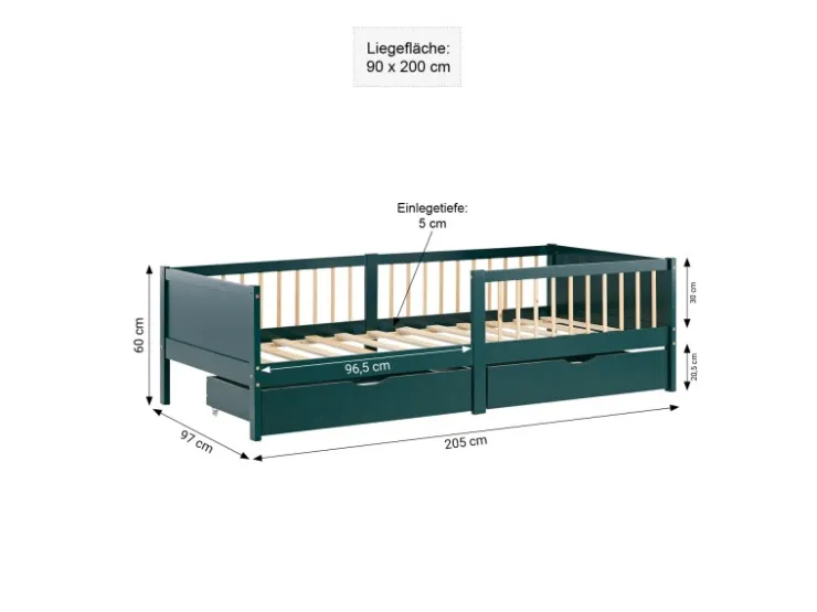 Homestyle4u Kinderbett 90x200 Holzbett mit Rausfallschutz 2912* Betten