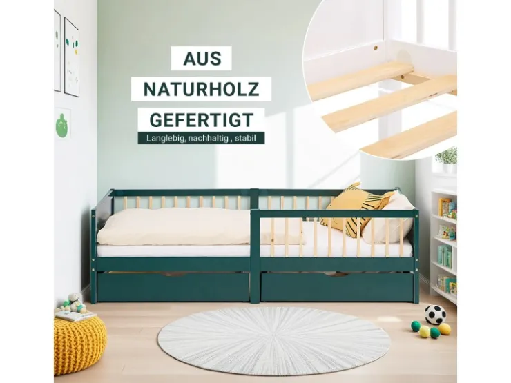 Homestyle4u Kinderbett 90x200 Holzbett mit Rausfallschutz 2912* Betten