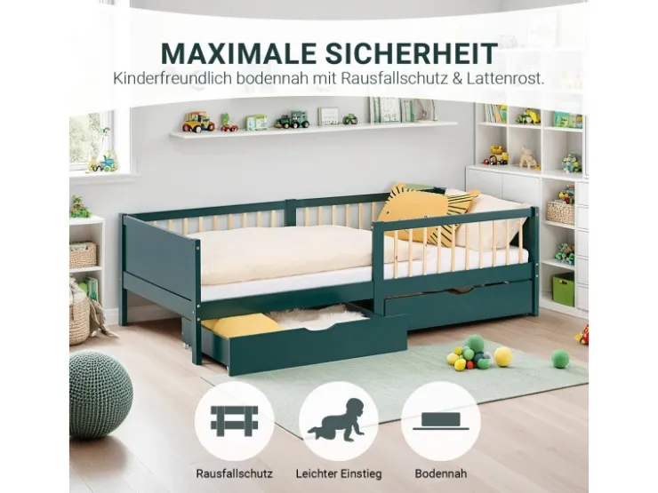 Homestyle4u Kinderbett 90x200 Holzbett mit Rausfallschutz 2912* Betten