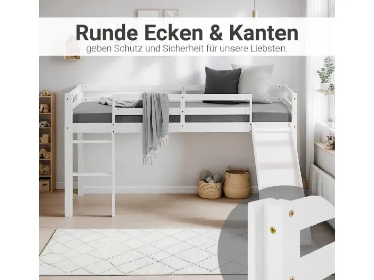 Homestyle4u Kinderbett 90x200 mit Lattenrost und Rutsche in 2254