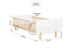 Homestyle4u Kinderbett 90x200 mit Raufallschutz Lattenrost 2604* Bettwäsche