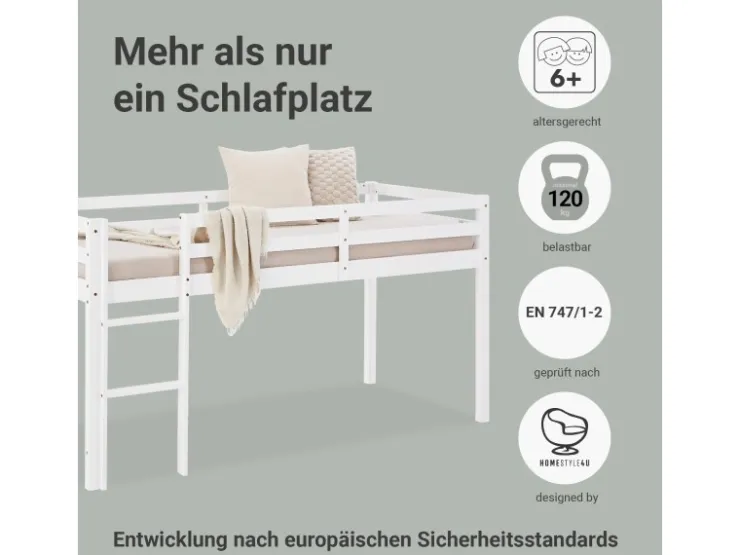 Homestyle4u Kinderbett 90x200 mit Lattenrost in 2252