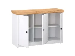 Homestyle4u Kommode Sideboard Eiche Matt Weiß Holz Massiv Schrank 134 cm* Kommode
