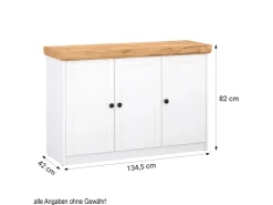 Homestyle4u Kommode Sideboard Eiche Matt Weiß Holz Massiv Schrank 134 cm* Kommode
