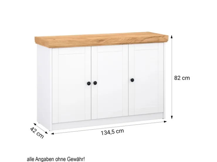 Homestyle4u Kommode Sideboard Eiche Matt Weiß Holz Massiv Schrank 134 cm* Kommode