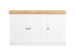 Homestyle4u Kommode Sideboard Eiche Matt Weiß Holz Massiv Schrank 134 cm* Kommode