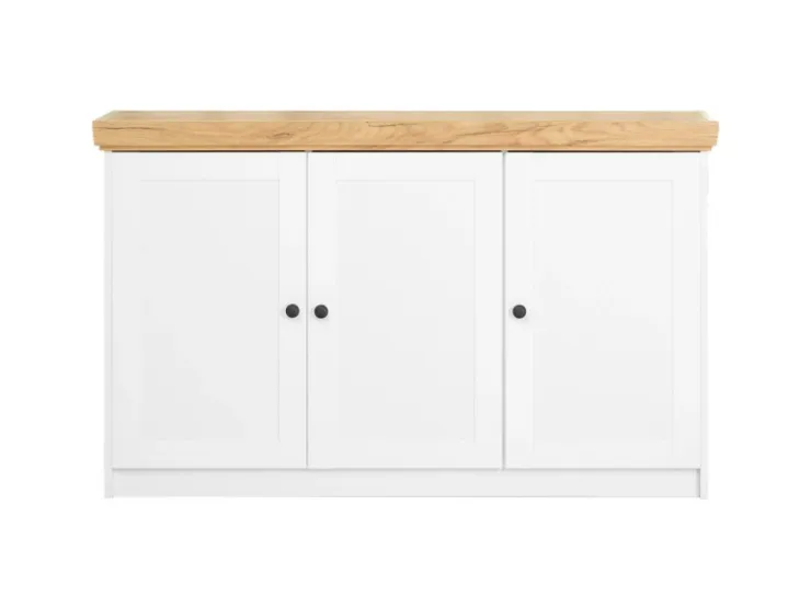Homestyle4u Kommode Sideboard Eiche Matt Weiß Holz Massiv Schrank 134 cm* Kommode
