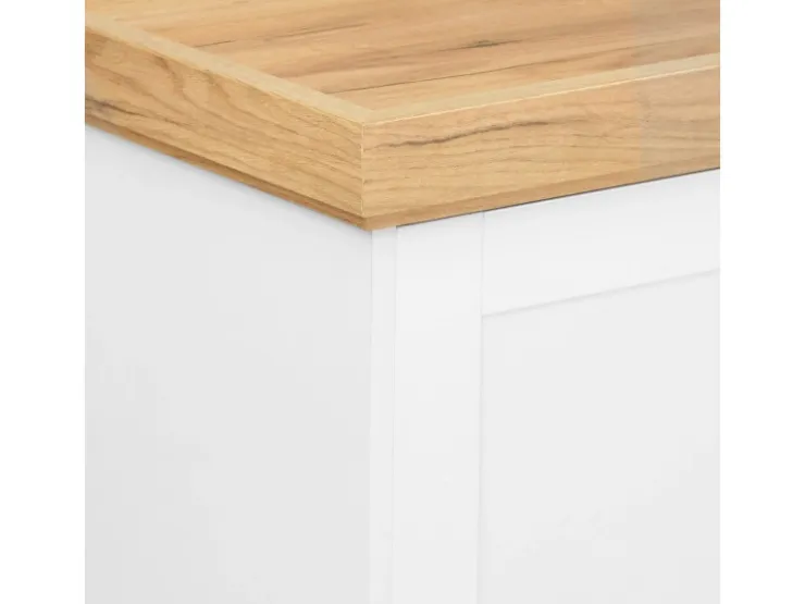 Homestyle4u Kommode Sideboard Eiche Matt Weiß Holz Massiv Schrank 134 cm* Kommode