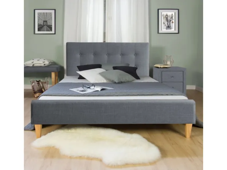 Homestyle4u Polsterbett 160x200 cm Bett Doppelbett mit Lattenrost Grau 1733* Betten