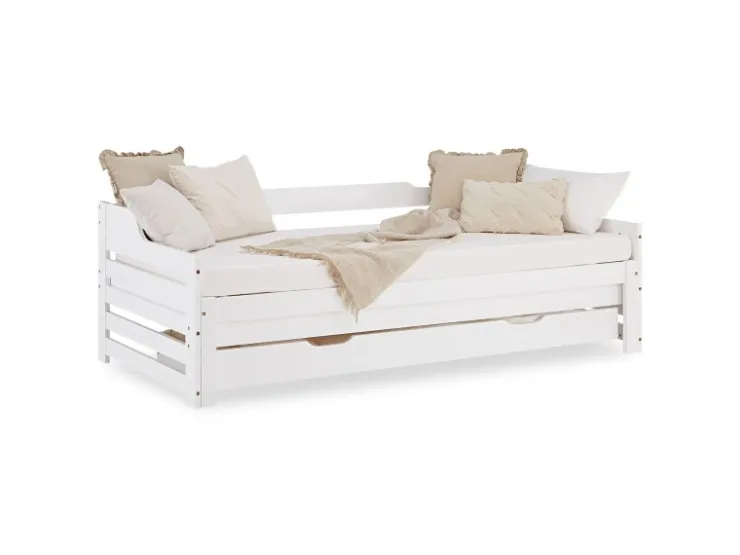 Homestyle4u Tagesbett Ausziehbett 90x200 cm mit Bettkasten Weiß mit Lattenrost 2799* Betten