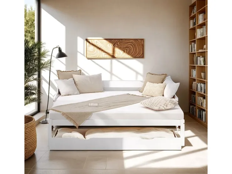 Homestyle4u Tagesbett Ausziehbett 90x200 cm mit Bettkasten Weiß mit Lattenrost 2799* Betten