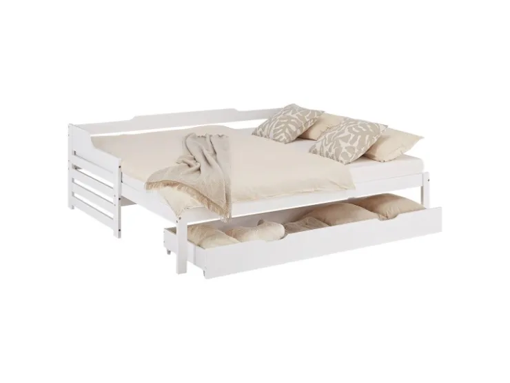 Homestyle4u Tagesbett Ausziehbett 90x200 cm mit Bettkasten Weiß mit Lattenrost 2799* Betten