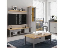 Homestyle4u Vitrine Highboard Kommode Wohnzimmerschrank Holz Grau* Vitrinen|Kommode
