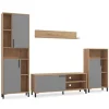Homestyle4u Wohnwand TV Board Holz TV-Schrank Sideboard Grau Natur