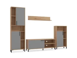 Homestyle4u Wohnwand TV Board Holz TV-Schrank Sideboard Grau Natur