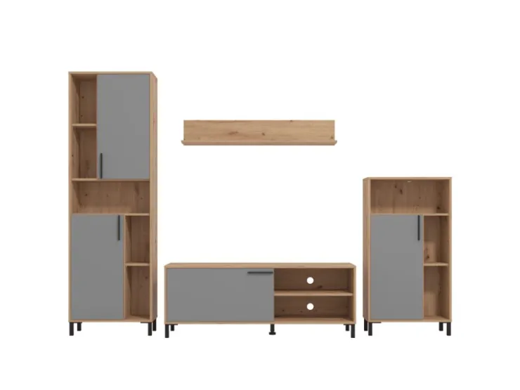 Homestyle4u Wohnwand TV Board Holz TV-Schrank Sideboard Grau Natur