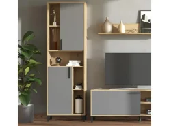 Homestyle4u Wohnwand TV Board Holz TV-Schrank Sideboard Grau Natur