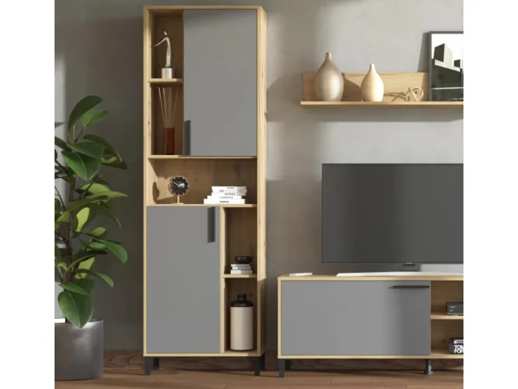 Homestyle4u Wohnwand TV Board Holz TV-Schrank Sideboard Grau Natur