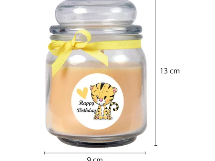 HS Candle Duftkerze & Bonbon Glas Geburtstag Vanille Gelb