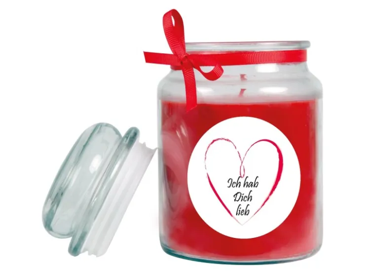 HS Candle Duftkerze & Bonbon Glas Herzen Rose Rot* Windlichter