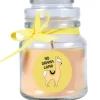 HS Candle Duftkerze & Bonbon Glas Comic Vanille Gelb
