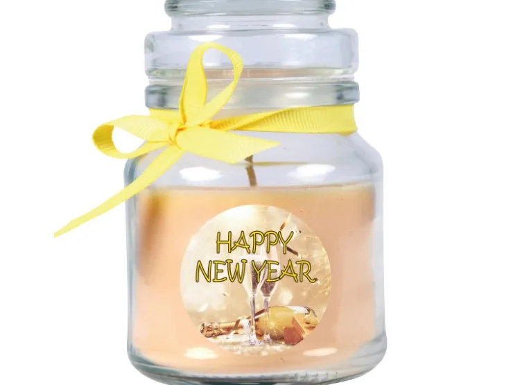 HS Candle Duftkerze & Glas Neujahr Creme Bonbon 30h