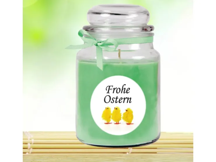 HS Candle Duftkerze & Glas Frohe Ostern Bonbon Ø10 cm Coconut Limes Küken