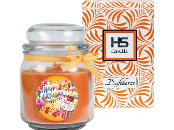 HS Candle Duftkerze & Glas Geburtstag Honigmelone Orange