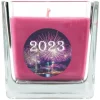 HS Candle Duftkerze & Glas Neujahr Lila Bonbon 50h