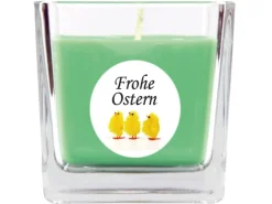 HS Candle Duftkerze & Glas Frohe Ostern Viereck 8 x 7,5cm Coconut Limes Küken* Ostern