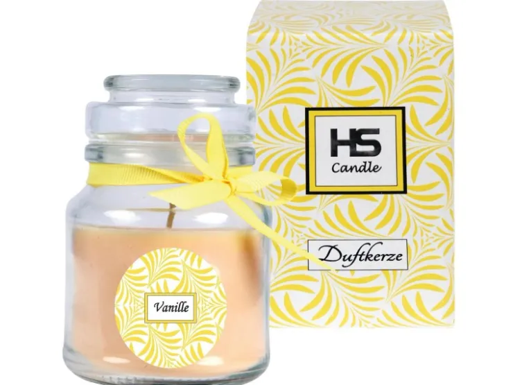 HS Candle Duftkerze & Glas Duft Schriftzug Bonbon Ø7 cm Vanille* Windlichter