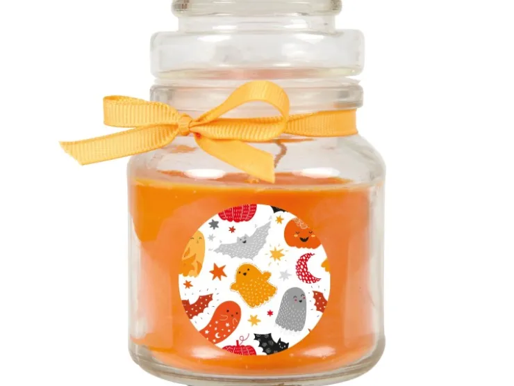 HS Candle Duftkerze & Glas Halloween Orange Bonbon 30h* Windlichter