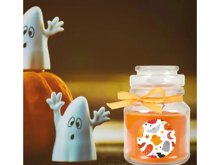 HS Candle Duftkerze & Glas Halloween Orange Bonbon 30h* Windlichter