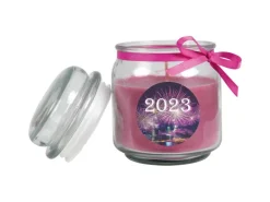 HS Candle Duftkerze & Glas Neujahr Lila Bonbon 70h* Windlichter