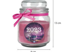 HS Candle Duftkerze & Glas Neujahr Lila Bonbon 70h* Windlichter