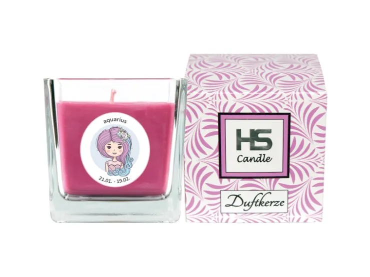 HS Candle Duftkerze & Glas Sternzeichen Lavendel 50 Stunden Wassermann* Windlichter