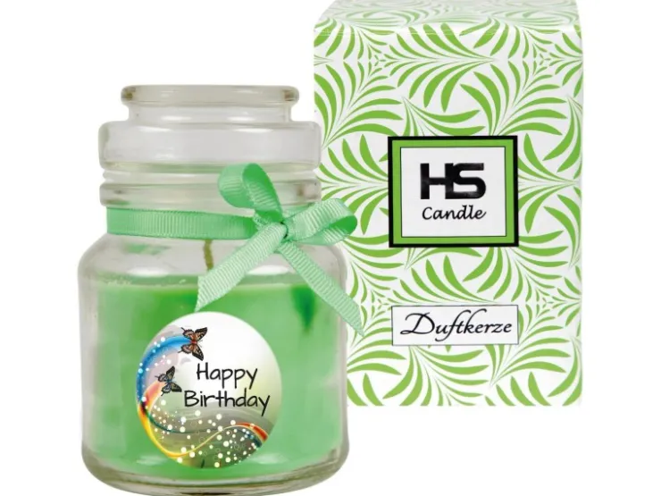 HS Candle Duftkerze & Glas Geburtstag Kokos Grün* Windlichter