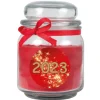 HS Candle Duftkerze & Glas Neujahr Rot Bonbon 70h* Windlichter