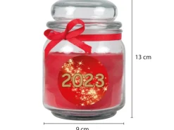 HS Candle Duftkerze & Glas Neujahr Rot Bonbon 70h* Windlichter