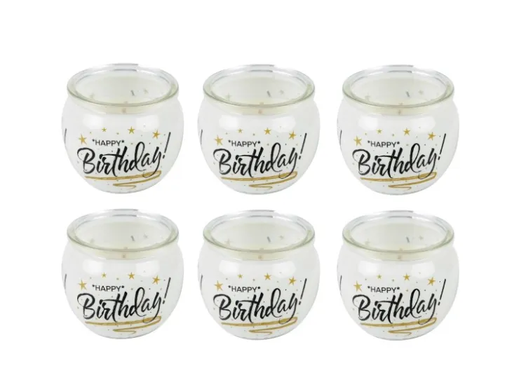 HS Candle Duftkerzen Sprüche 6er Pack Happy Birthday* Windlichter