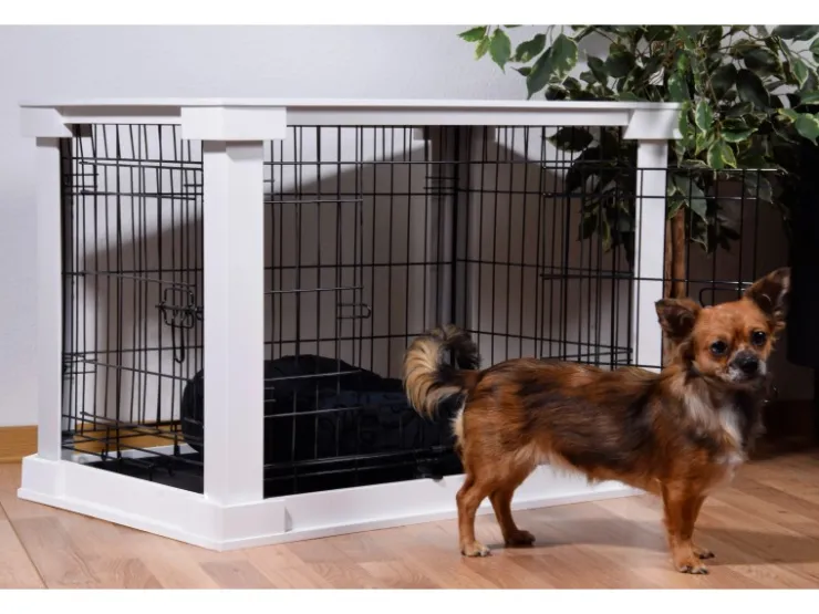 Dobar Hundebox Indoor mit Tischoberfläche 83 x 55 x 59 cm Weiß