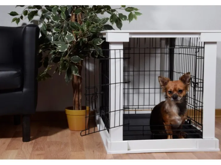Dobar Hundebox Indoor mit Tischoberfläche 83 x 55 x 59 cm Weiß