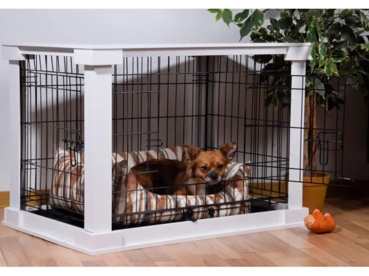 Dobar Hundebox Indoor mit Tischoberfläche 83 x 55 x 59 cm Weiß
