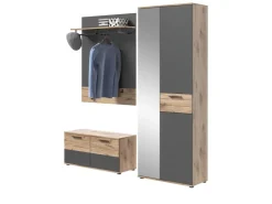 Inn.Furn Garderoben-Set Eiche Grau 3-teilig 175 cm mit Soft-Close Tomaso* Möbelserien
