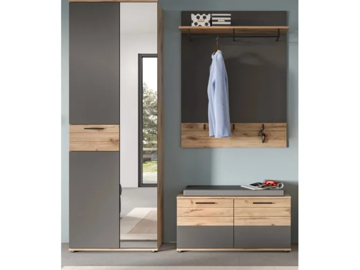Inn.Furn Garderoben-Set Eiche Grau 3-teilig 175 cm mit Soft-Close Tomaso* Möbelserien
