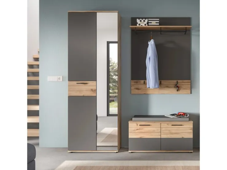 Inn.Furn Garderoben-Set Eiche Grau 3-teilig 175 cm mit Soft-Close Tomaso* Möbelserien